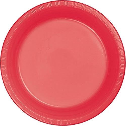 Creative Converting Touch of Color 20 Count 8.75" Plastic Dinner Plate, Coral