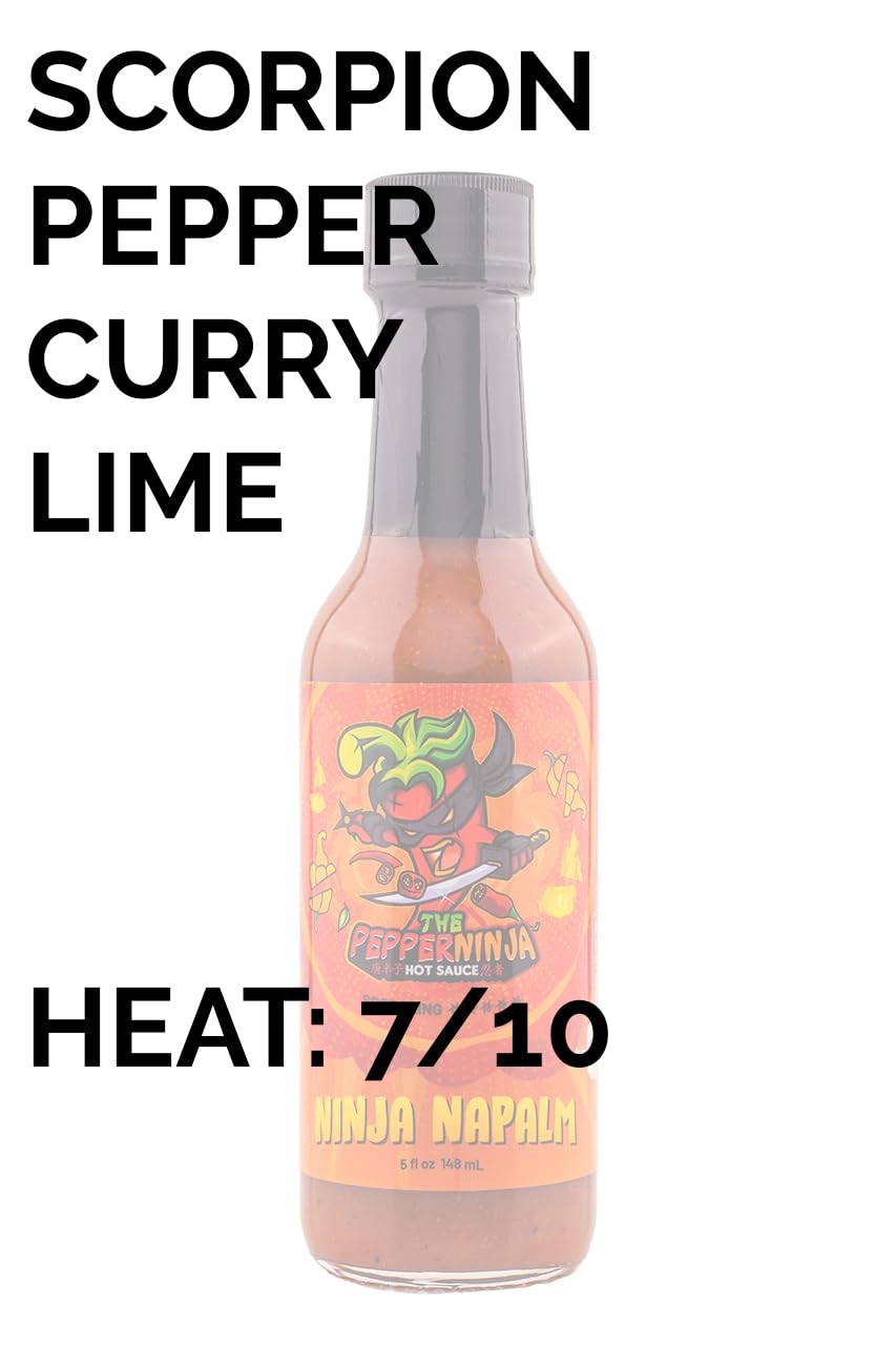 Ninja Napalm By The Pepper Ninja Hot Sauce, Mild Hot Sauce With Flavors Of Scorpion Peppers, Onion & Lime Juice, Made With All Natural Ingredients, 5
