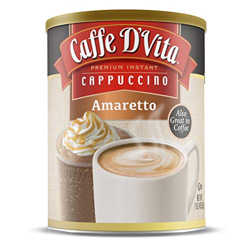 Caffe D'Vita Amaretto Cappuccino Mix - No Cholesterol, No Trans Fat, 99% Caffeine Free, Gluten Free, Instant Cappuccino Mix - 1 lb. can (16 oz.)