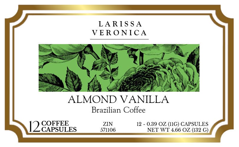 Almond Vanilla Brazilian Coffee (Single Serve K-Cup Pods) (Gourmet, Naturally Flavored, Whole Coffee Beans) (12 pods, ZIN: 571106)