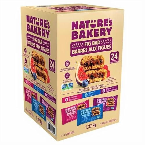 Nature's Bakery Whole Wheat Fig Bars, Variety Pack (8- Blueberry, 8- Original Fig, 8-Raspberry), 1- 24 Count Box of 2 oz Twin Packs (24 Packs), Vegan