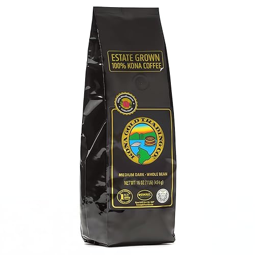Hawaiian Kona Coffee Whole Bean - 16 oz, Kona Gold Coffee by Kona Gold Rum Co. - Freshly Roasted Medium/Dark Roast Extra Fancy - 100% Kona Coffee |