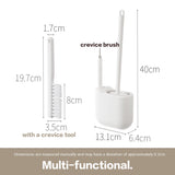 Silicone Toilet Brush Set with Corner Brush & Wall-Mounted Holder, No-Scratch Design with Drainage Holes, Adhesive Installation, White