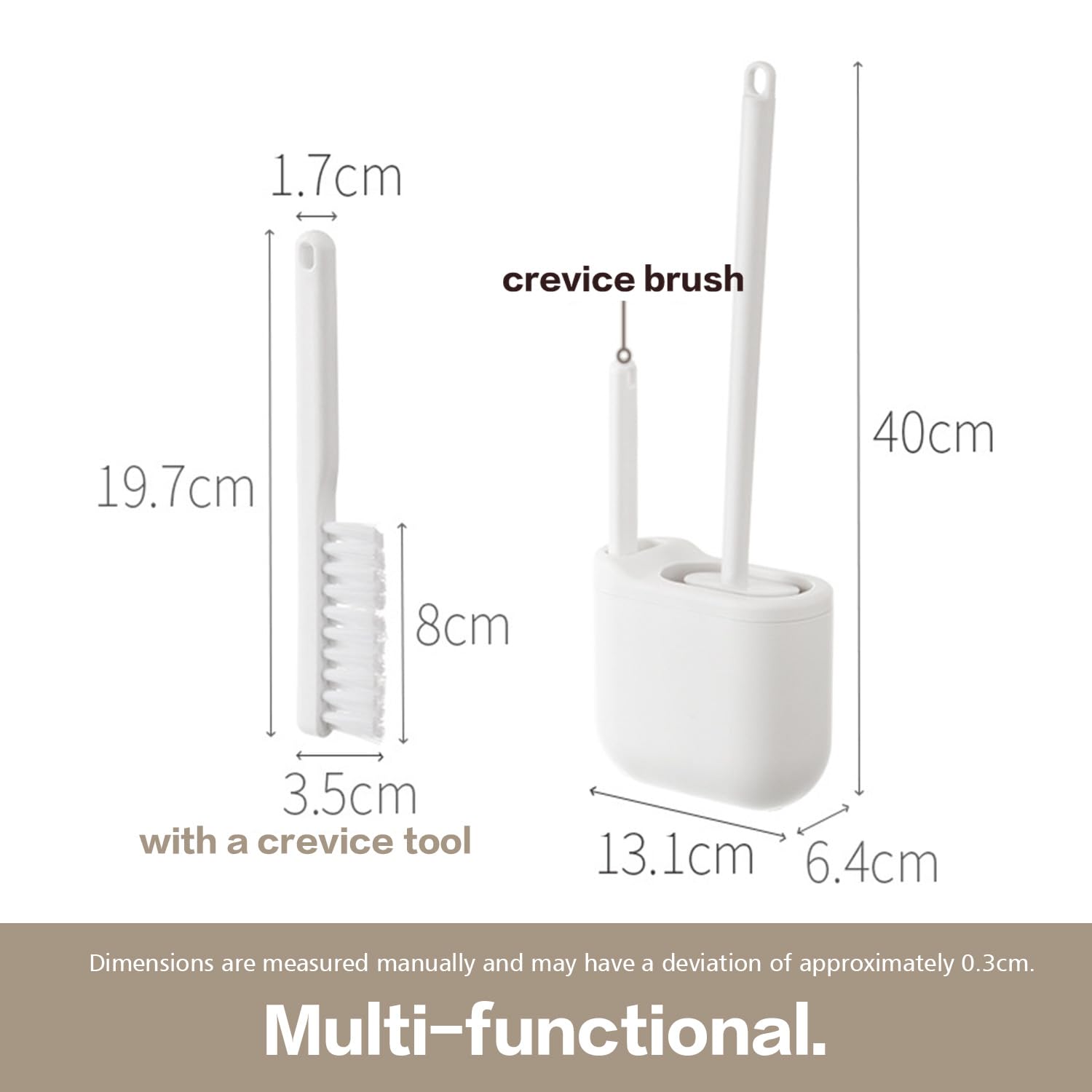 Silicone Toilet Brush Set with Corner Brush & Wall-Mounted Holder, No-Scratch Design with Drainage Holes, Adhesive Installation, White