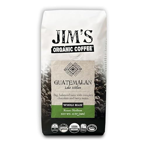 Jim’s Organic Coffee - Guatemalan Lake Atitlan - Single Origin, Medium Roast - Whole Bean 12 oz Bag
