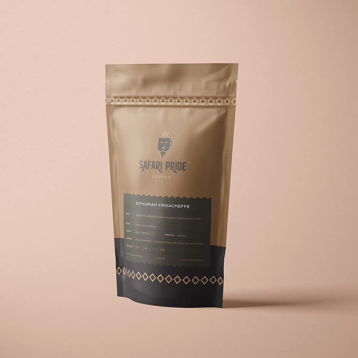 Safari Pride Coffee | Ethiopian Yirgacheffe Premium Single Origin Roast | Smooth Light Medium Roast with Bright Creamy Floral Notes | Gourmet