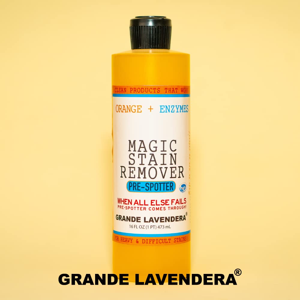 Grande Lavendera® Magic Stain Removal Liquid for Clothes, Orange Scented, Enzyme-Based Remover for Grease, Paint, Fabric and Shirts - 16 Fl oz