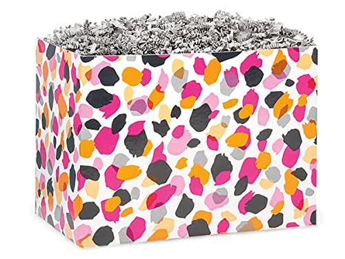 Pack of 6, Jungle Spots Basket Box, Large 10.25x6x7.5" for Celebration, Party, Holiday, Birthday and Events, Made in USA