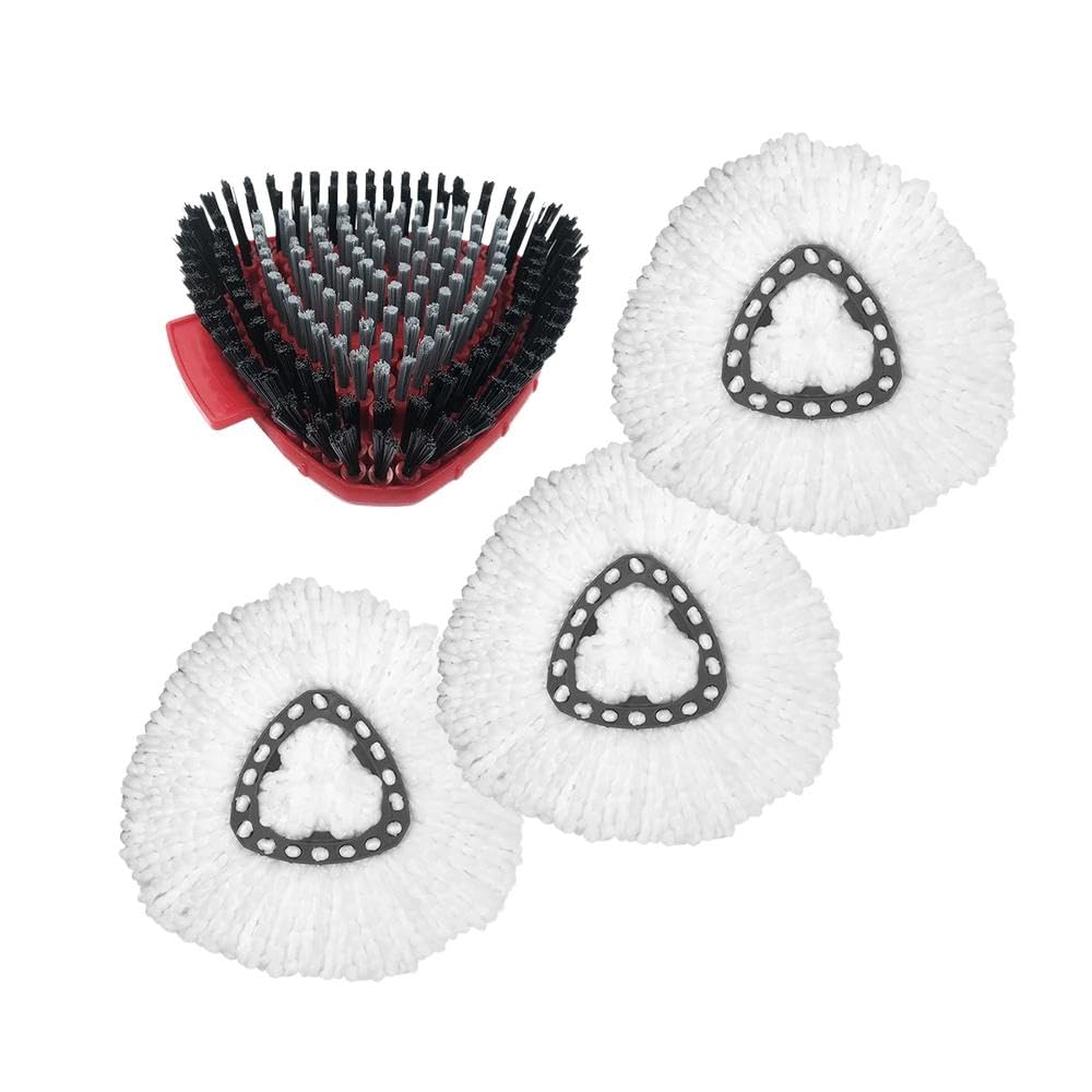 FENNIDICE Replacement Compatible for O-Cedar/Vileda Easywring 1-Tank System, Microfiber Mop Refills, Scrub Brush, Base & Mop Stick