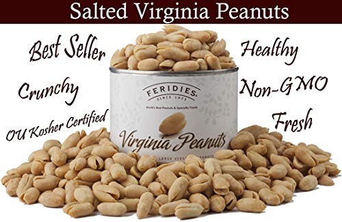 FERIDIES Extra Large Gourmet Virginia Salted Peanuts, Cooked in Pure Peanut Oil, No Preservatives, Non-Gmo, Kosher Certified - 36 Oz Tin