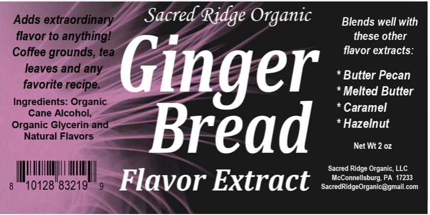 Gingerbread Flavor Extract Organic 2 oz - Water Soluble, Sugar Free Flavor Drops for Coffee, Baking, Ice Cream, Drinks, Natural Food Grade Flavoring