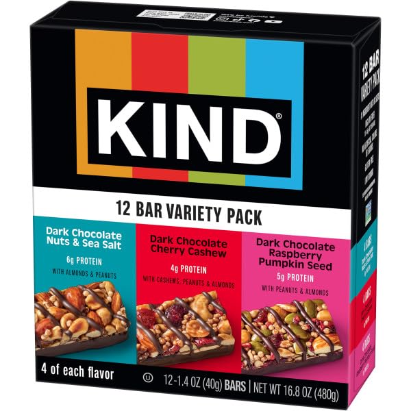 KIND Healthy Snacks Bars Variety Pack, Gluten Free, High Fiber Snacks, Dark Chocolate Nuts & Sea Salt, Dark Chocolate Cherry Cashew, Dark Chocolate