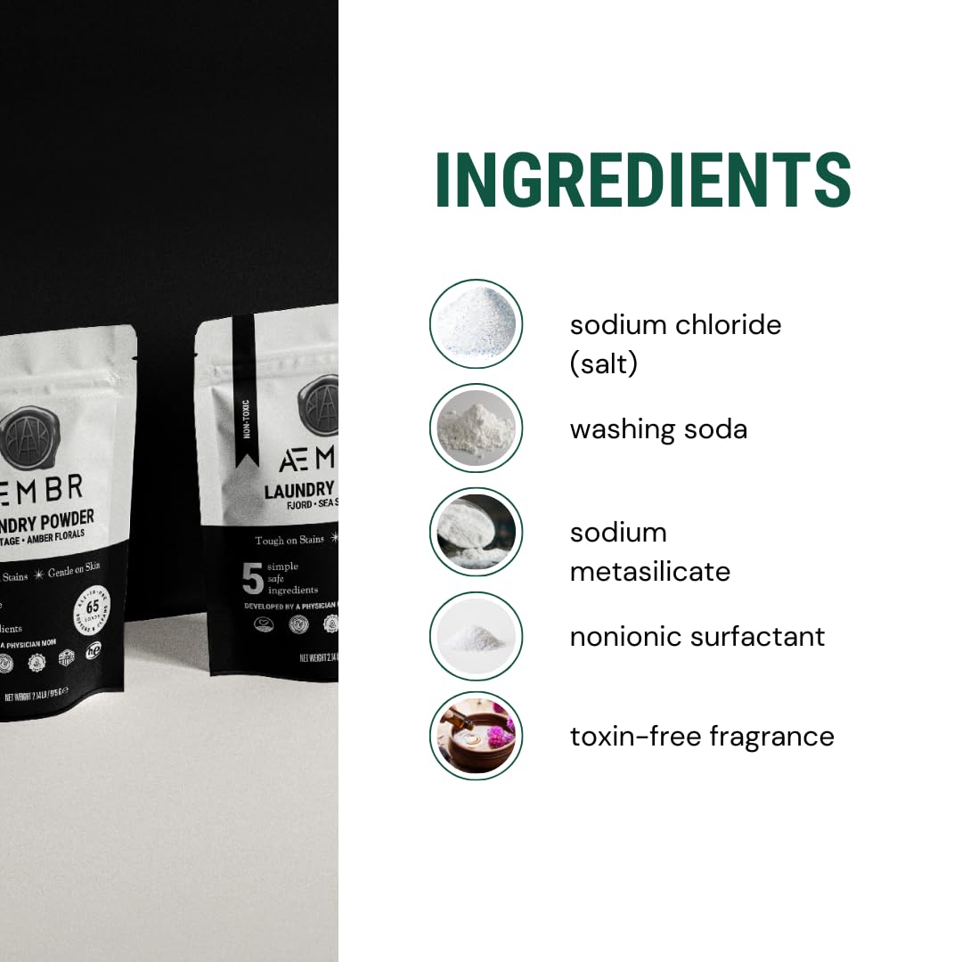 AEMBR Luxury Laundry Powder | Clean Natural Non-Toxic Healthy Laundry Detergent | Made in USA with Natural Ingredients | Fjord Scent (Wood Sage & Sea