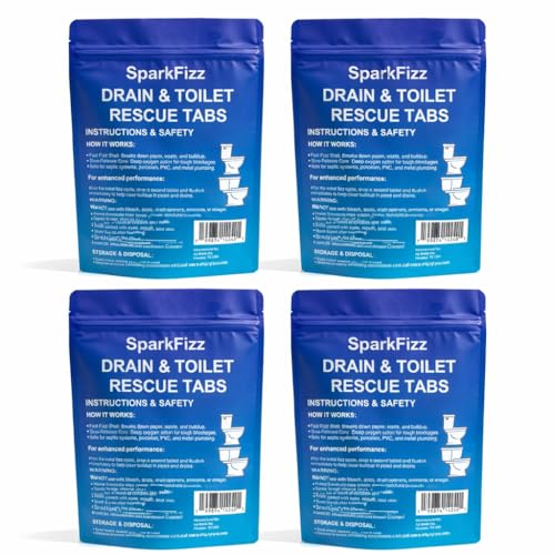 SparkFizz Toilet & Drain Cleaning Tablets - Powerful Foaming Cleaner - Removes Odor & Buildup - Septic Safe - 4/8 / 16 Count (1)