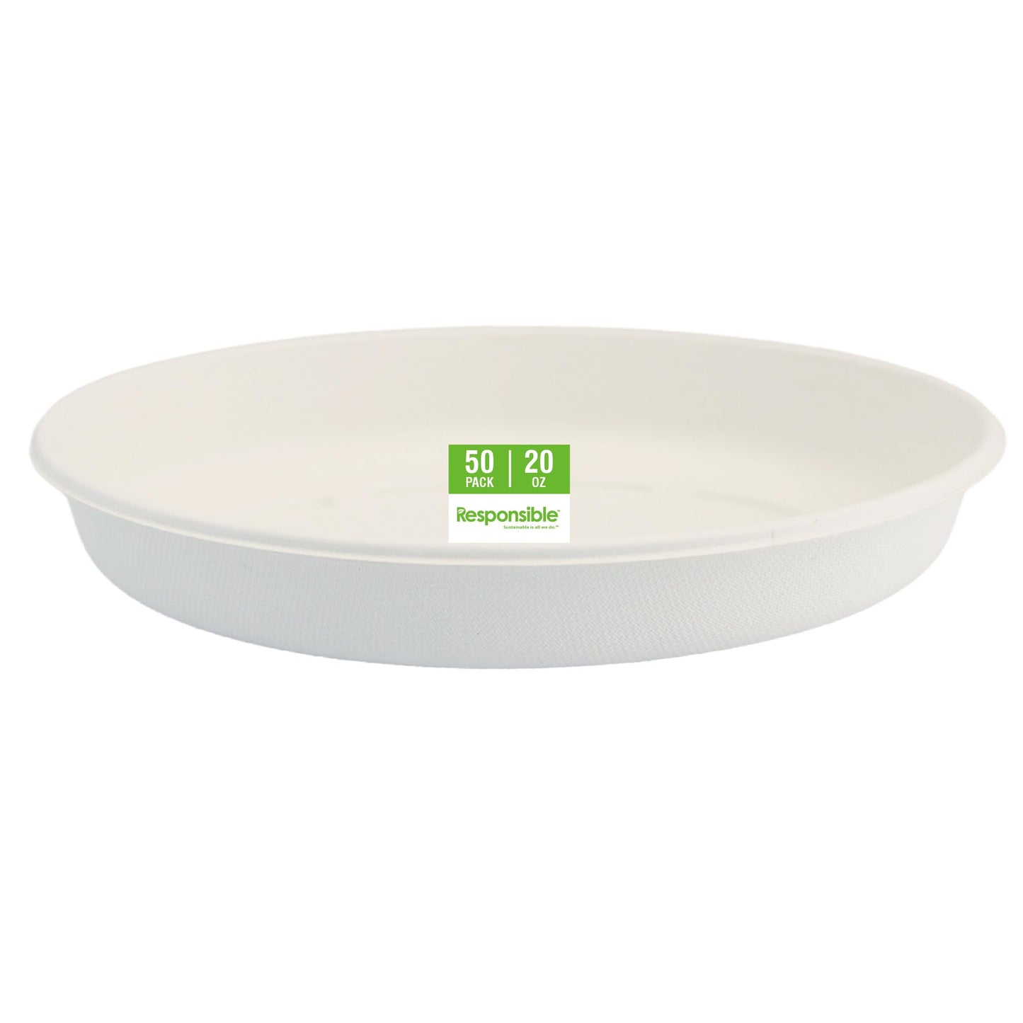 Responsible Products 20 oz Oval Disposable Bowls I Tree-Less™ Compostable Molded Fiber Burrito Bowls I Extra Strength I NO-PFAS I Classic White (50