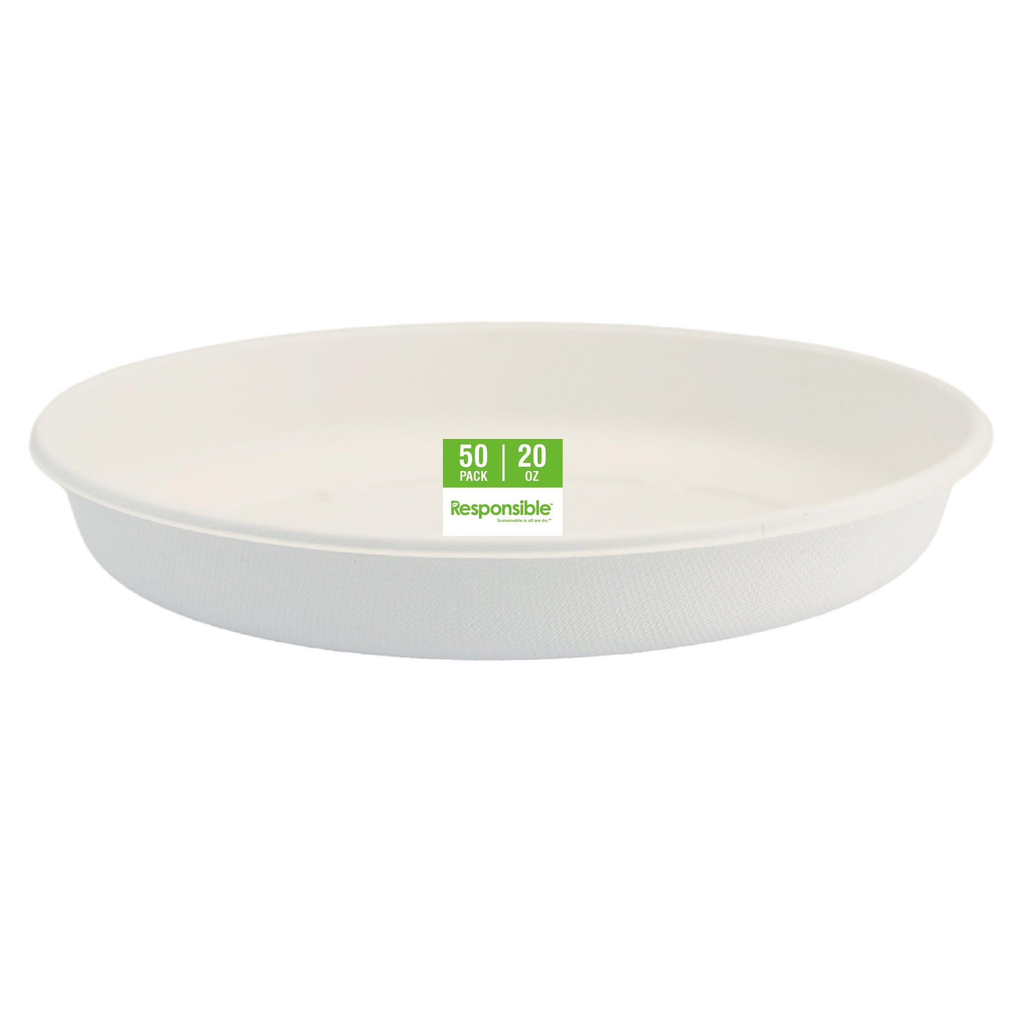 Responsible Products 20 oz Oval Disposable Bowls I Tree-Less™ Compostable Molded Fiber Burrito Bowls I Extra Strength I NO-PFAS I Classic White (50