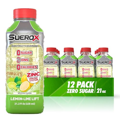 SueroX Sugar Free Sports Drink for Hydration and Recovery, Electrolyte Hydration Drink with 8 Ions, Zero Calorie Sports Drinks, Lemon Lift, 21.3 Fl