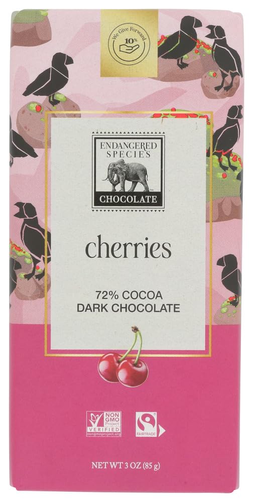 Endangered Species Puffin, Dark Chocolate with Cherries, 3 Ounce (Pack of 12) by Endangered Species