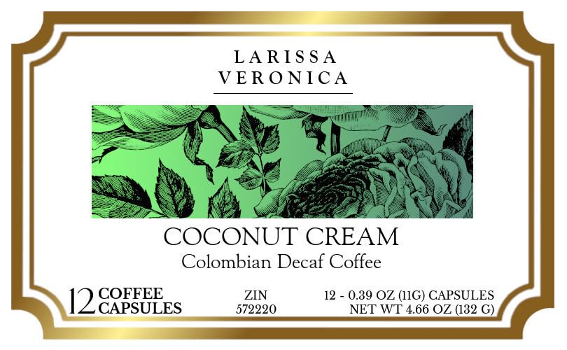 Coconut Cream Colombian Decaf Coffee (Single Serve K-Cup Pods) (Gourmet, Naturally Flavored, Whole Coffee Beans) (12 pods, ZIN: 572220)