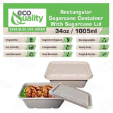 EcoQuality 34oz Disposable Bowls with Fiber Lids - Rectangular Compostable Sugarcane Fiber Biodegradable Paper Bowls Eco-Friendly Take Out Food