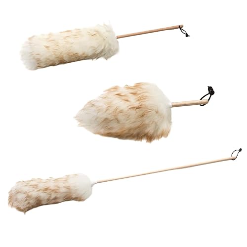 Wool Shop Lamb Wool Lanolin Dusters Deluxe Kit of 3 Sizes 10 in 24 in 36 in Wood Handle