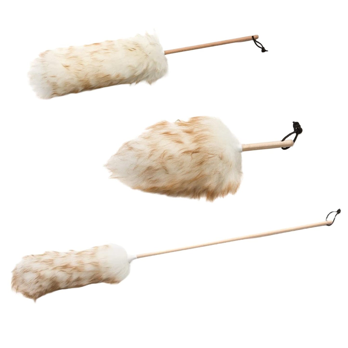 Wool Shop Lamb Wool Lanolin Dusters Deluxe Kit of 3 Sizes 10 in 24 in 36 in Wood Handle