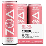 ZOA Zero Sugar Energy Drinks - White Peach | Healthy Energy Formula with Natural Caffeine, Daily Vitamin C, Essential B-Vitamins | Gluten-Free, Keto