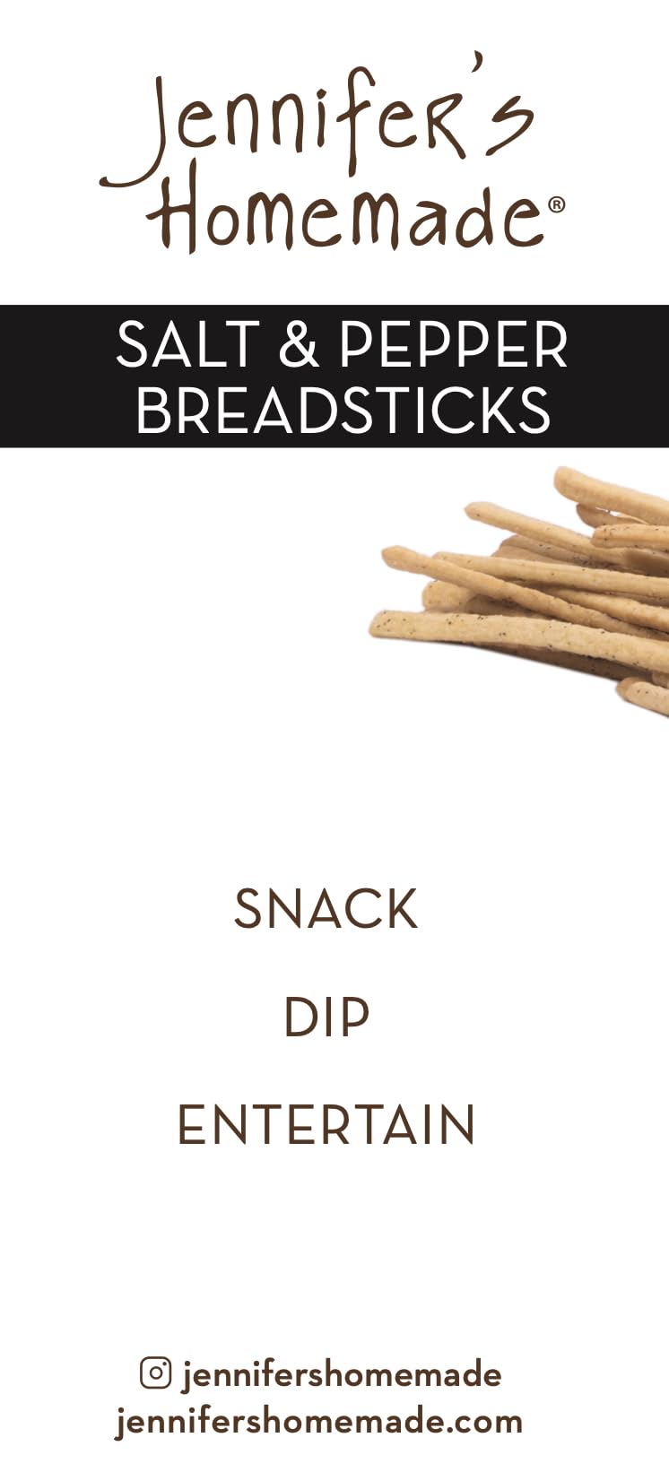 JENNIFERS HOMEMADE Salt & Pepper Breadsticks, VEGAN All Natural, Made with extra virgin olive oil, Crunchy and delicious snack, 5 OZ