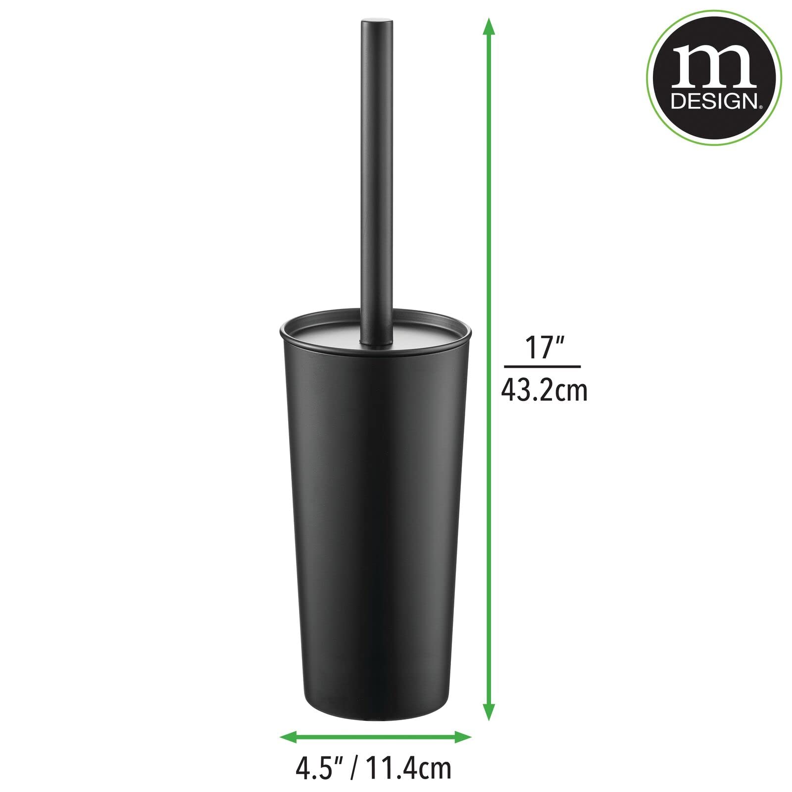 mDesign Metal Freestanding Slim Toilet Bowl Brush and Holder + Rectangle Narrow 5 Liter / 1.3 Gallon Step Pedal Trash Can Wastebasket for Bathroom