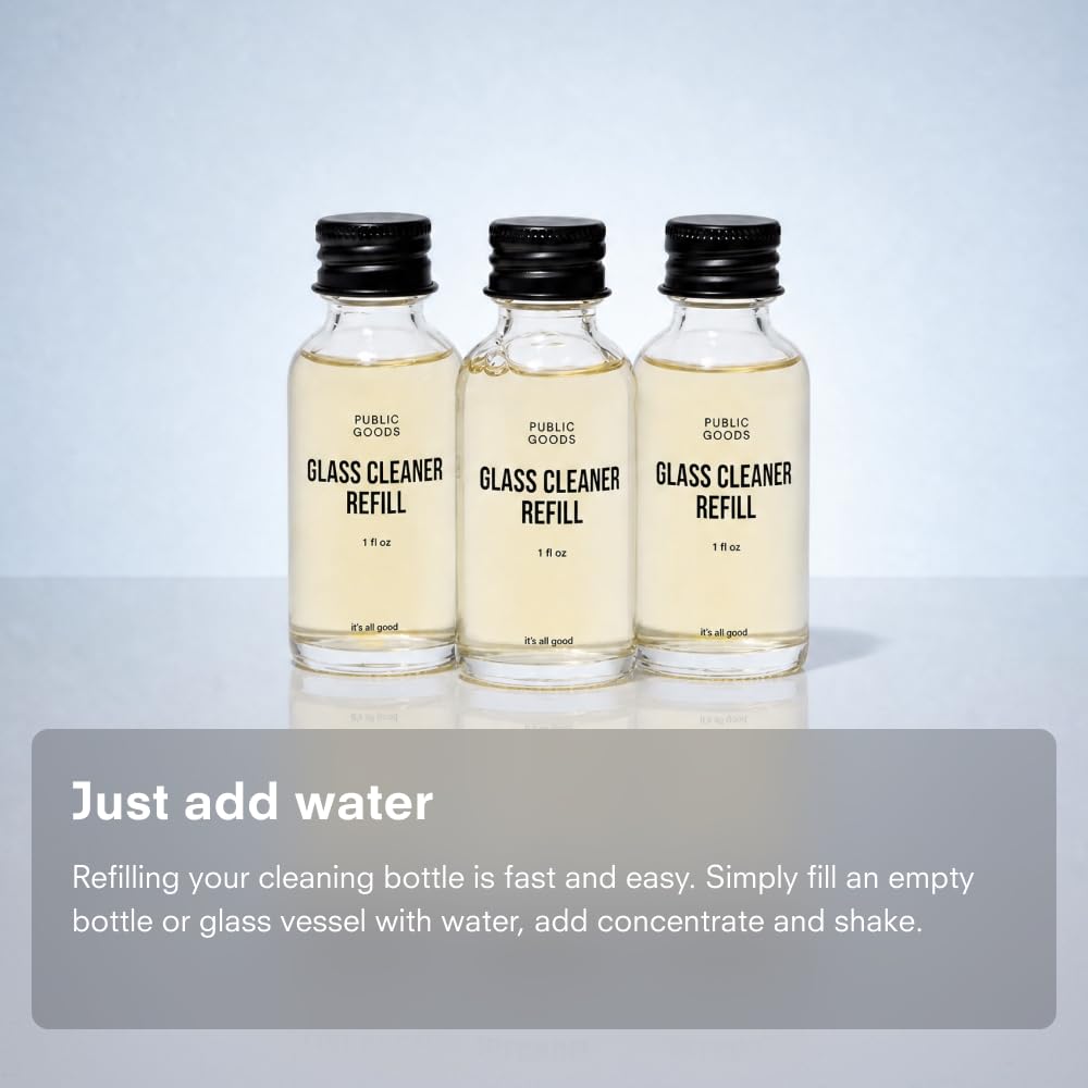 Public Goods Glass Cleaner Refill | Refill Concentrate for Windows, Mirrors, Glass Surfaces | Cruelty Free, Paraben Free, Vegan Friendly | 3 Pack - 24