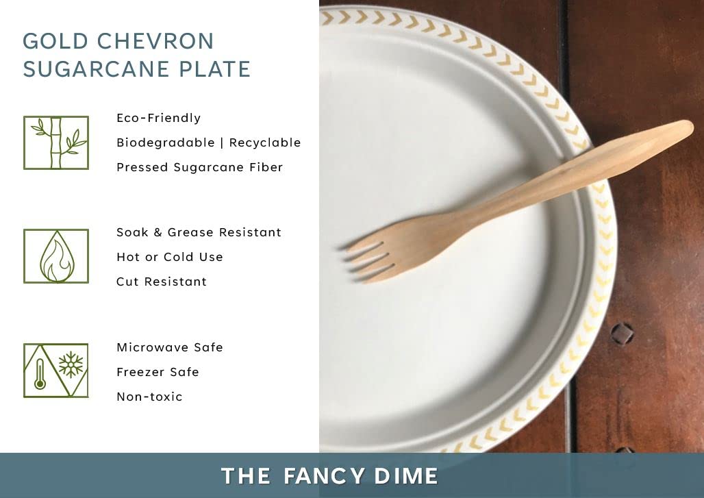 The Fancy Dime Disposable Plate: Heavy Duty Elegant Eco Friendly Compostable Paper Plates (50 Count), Tree Free Sugarcane Bagasse Plate with Color