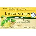 Bigelow Classic Lemon Ginger Herbal Tea Plus Probiotics 18 Bags (3 Pack)