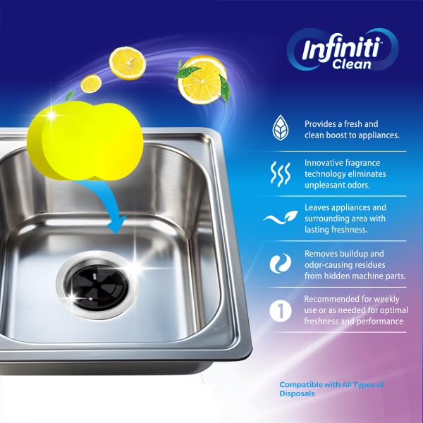 Infiniti Clean Garbage Disposal Cleaner and Deodorizer Tablets - 5 Pack Kitchen Sink Cleaner And Deodorizer, Septic Safe Foaming Cleaner, Lemon Scent