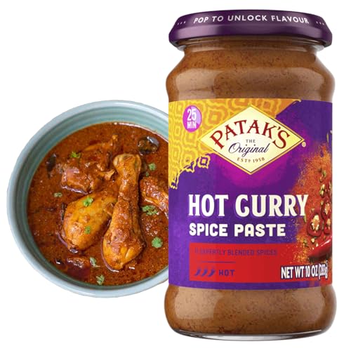 Patak’s Hot Curry Spice Paste - Hot Indian Cooking Paste with Freshly Ground Spices - Ideal for Chicken, Vegetables, and One-Pot Meals - Spicy Curry