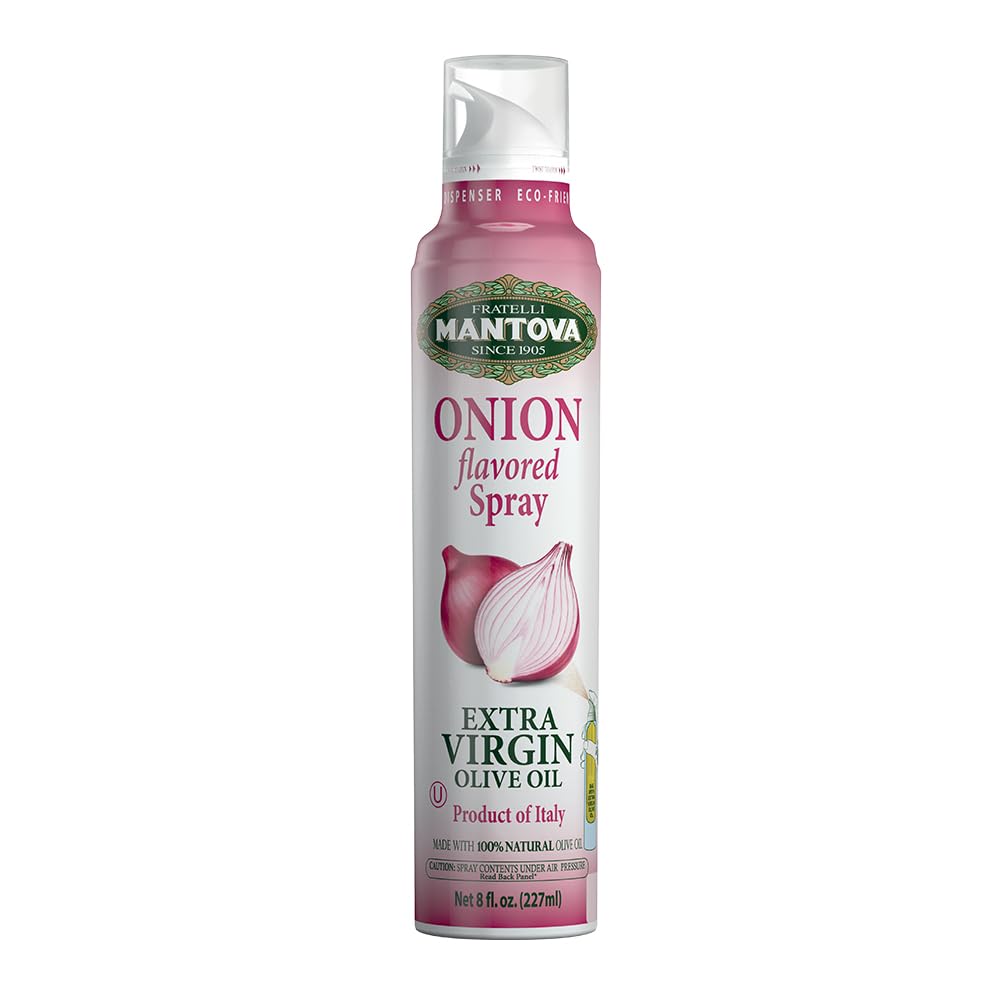 Onion Flavored Spray Mantova Extra Virgin Olive Oil produced with finest ingredients and with No CFC, No Preservatives, No Additives, No Silicone, No Aerosol