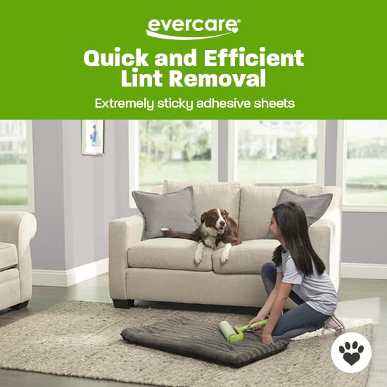 Evercare Ultra Sticky Pet Mega Lint Roller Value Pack, Manual Clothes & Furniture Cleaner with Handle and 2 Refills, 50 Sheets Each