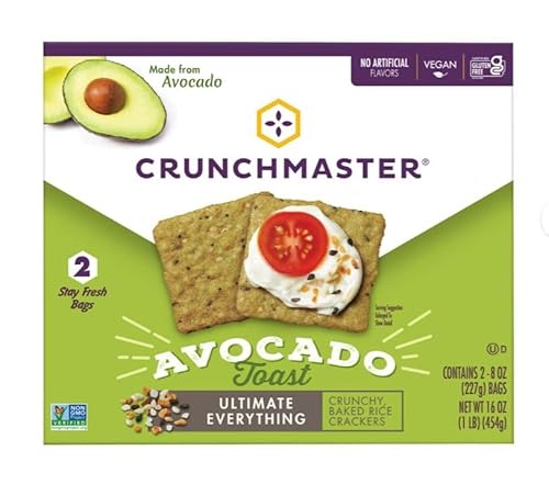 Crunchmaster Avocado Toast Crackers, Ultimate Everything, Baked Rice, Vegan, Gluten Free, 16 oz 1 Box
