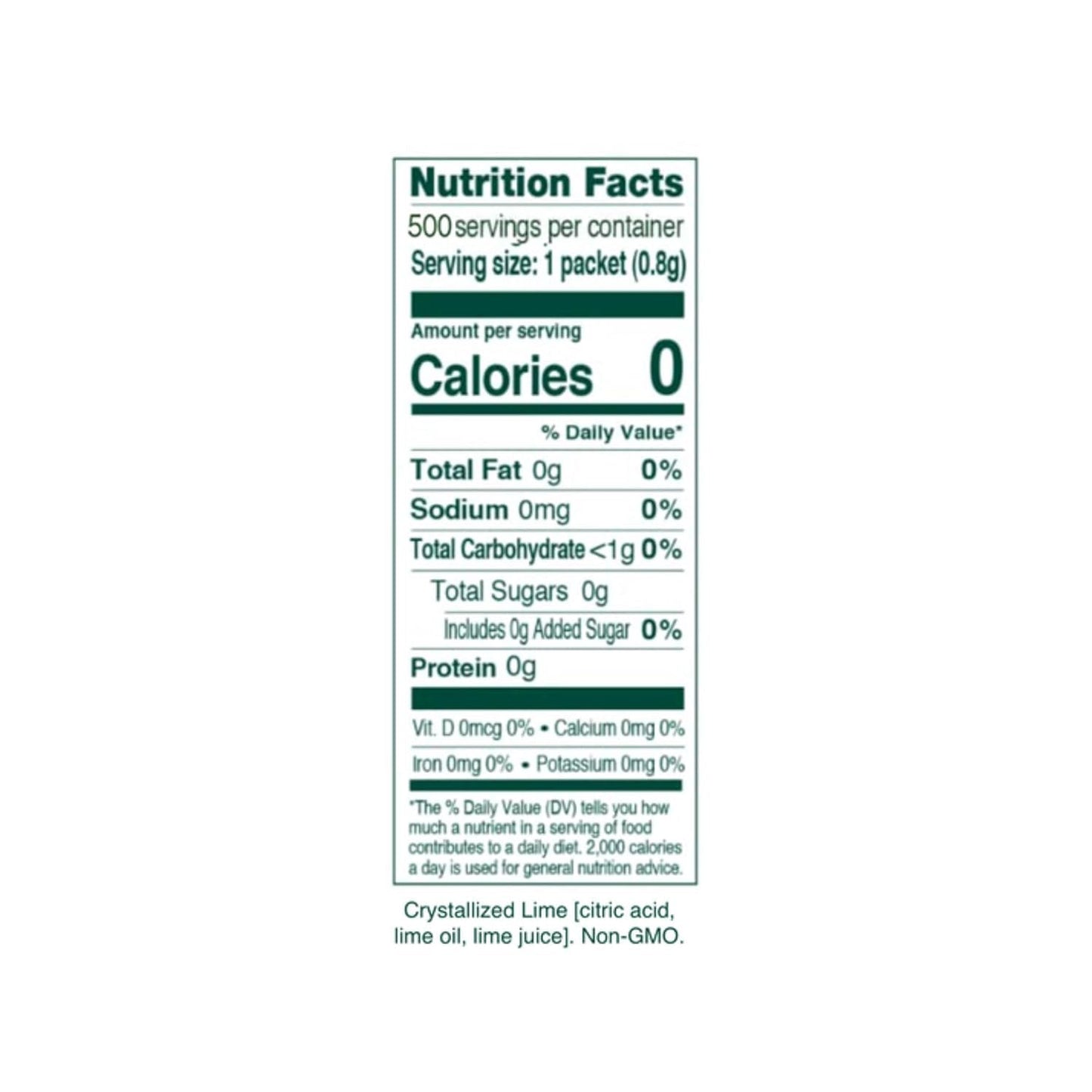 True Lime 500ct (Pack of 1) - Water Enhancer - Bulk Dispenser - 0 Calorie Drink Mix Packets for Water - Sugar Free Lime Flavoring Powder Packets