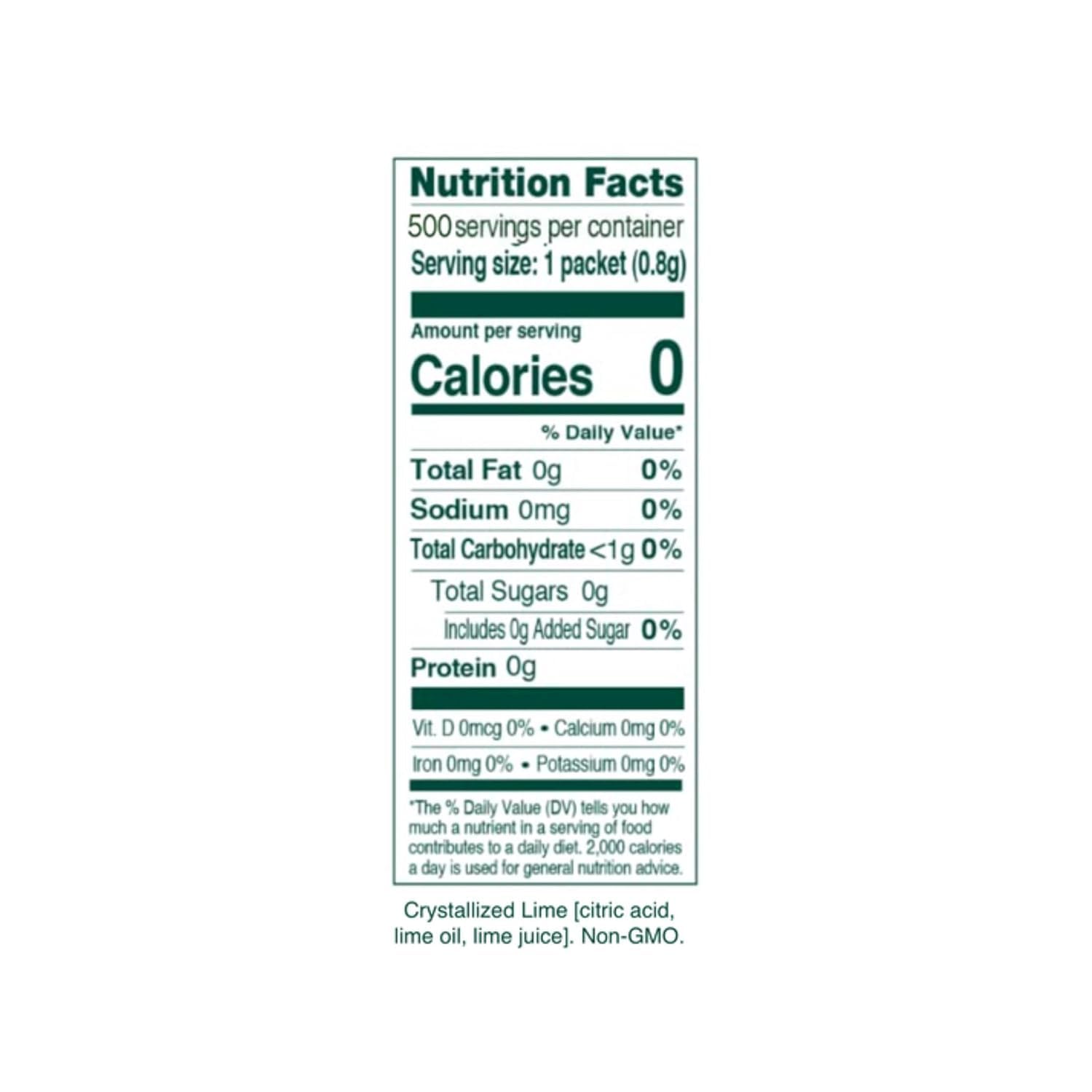 True Lime 500ct (Pack of 1) - Water Enhancer - Bulk Dispenser - 0 Calorie Drink Mix Packets for Water - Sugar Free Lime Flavoring Powder Packets