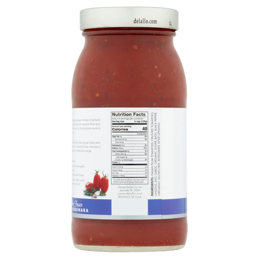 DeLallo Pomodoro Fresco Fat Free Marinara Sauce, 25.25oz Jar, 6-Pack