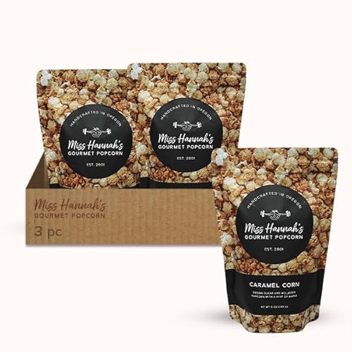 Miss Hannah's Gourmet Caramel Corn - Classic Crunchy Popcorn with Brown Sugar, Molasses & Maple | Gluten-Free, Dairy-Free, Vegan Snack - 16oz (3 Pack)