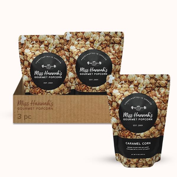 Miss Hannah's Gourmet Caramel Corn - Classic Crunchy Popcorn with Brown Sugar, Molasses & Maple | Gluten-Free, Dairy-Free, Vegan Snack - 16oz (3 Pack)