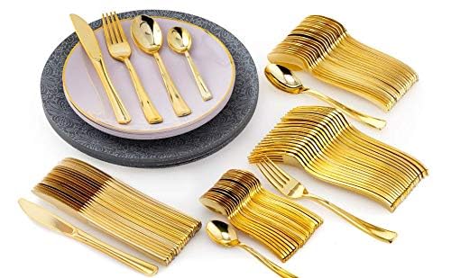 Trendables 140 Pack Disposable Dinnerware & Cutlery Combo Ornamental Design Plates Includes: 20 10.25 in. Large Dinner Plates + 20 8" Dessert Plates