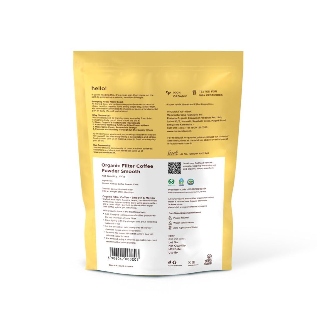 Pure & Sure Smooth Organic Dark Roast Robusta-Chicory Blend Instant Coffee Powder, 200g
