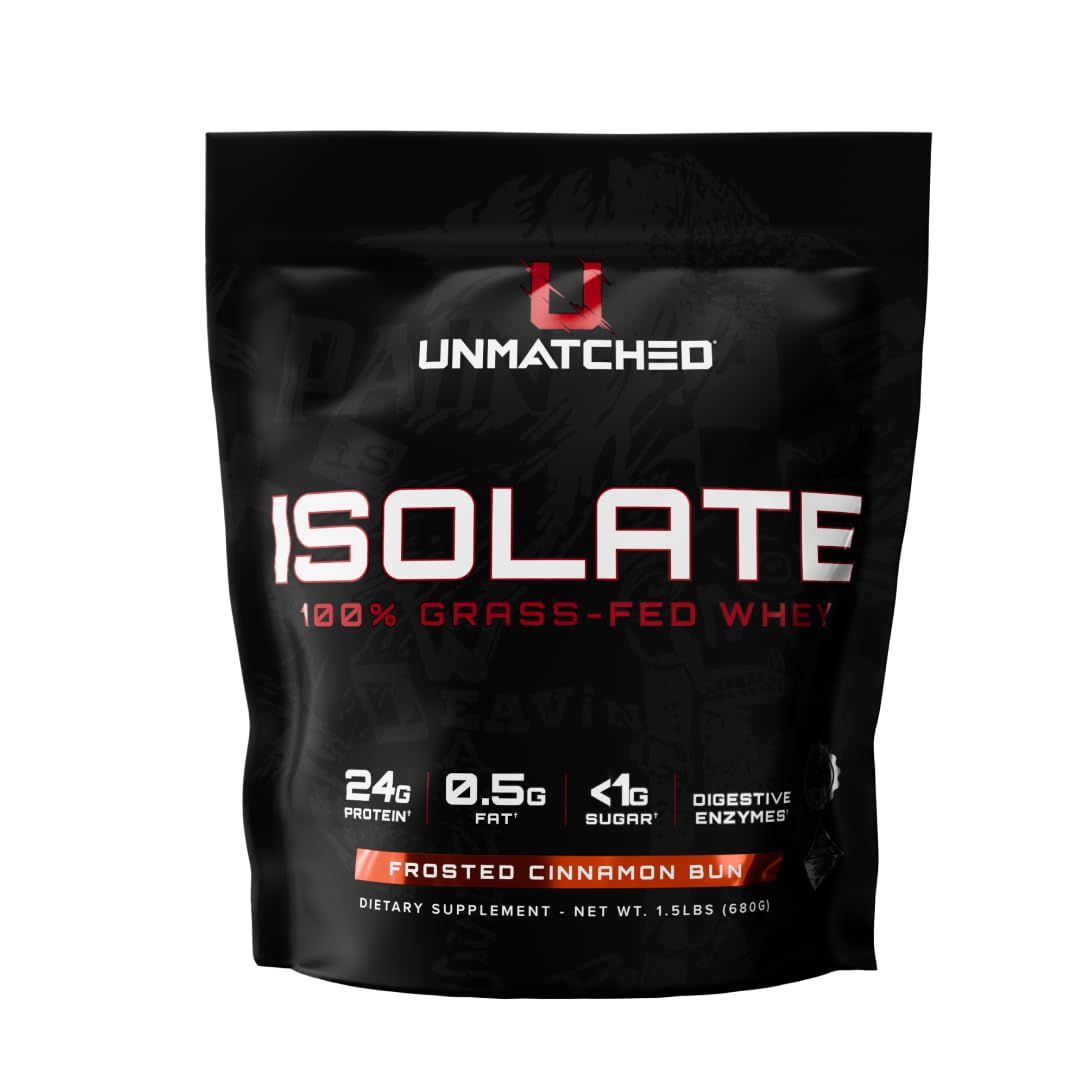 Unmatched Isolate Grass Fed Whey Protein | Muscle Build & Recovery | Gluten & Lactose Free | Natural Flavors & Sweeteners | 24g Protein | 22 Servings