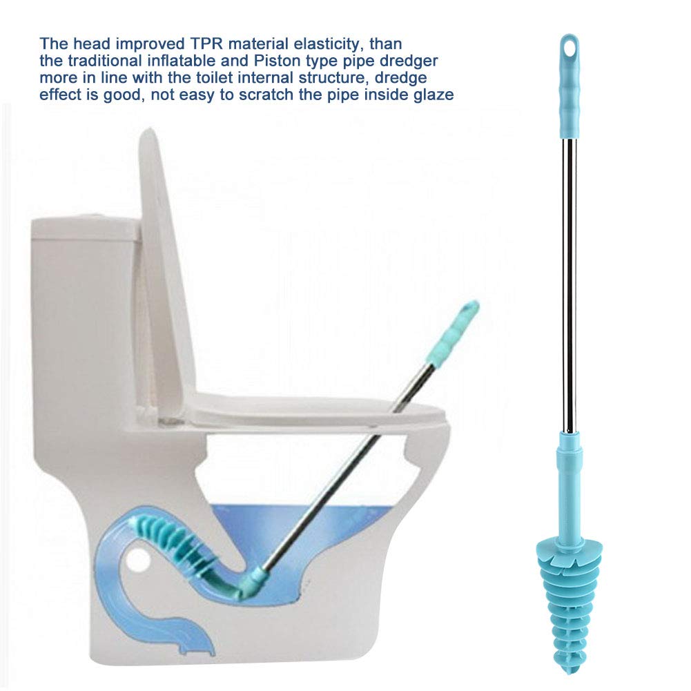 Flexible Toilet Plunger and Clog Remover for Siphon Toilets, Heavy Duty Bathroom Plunger with ABS Handle, Stainless Steel Pipe, TPR Elastic Head