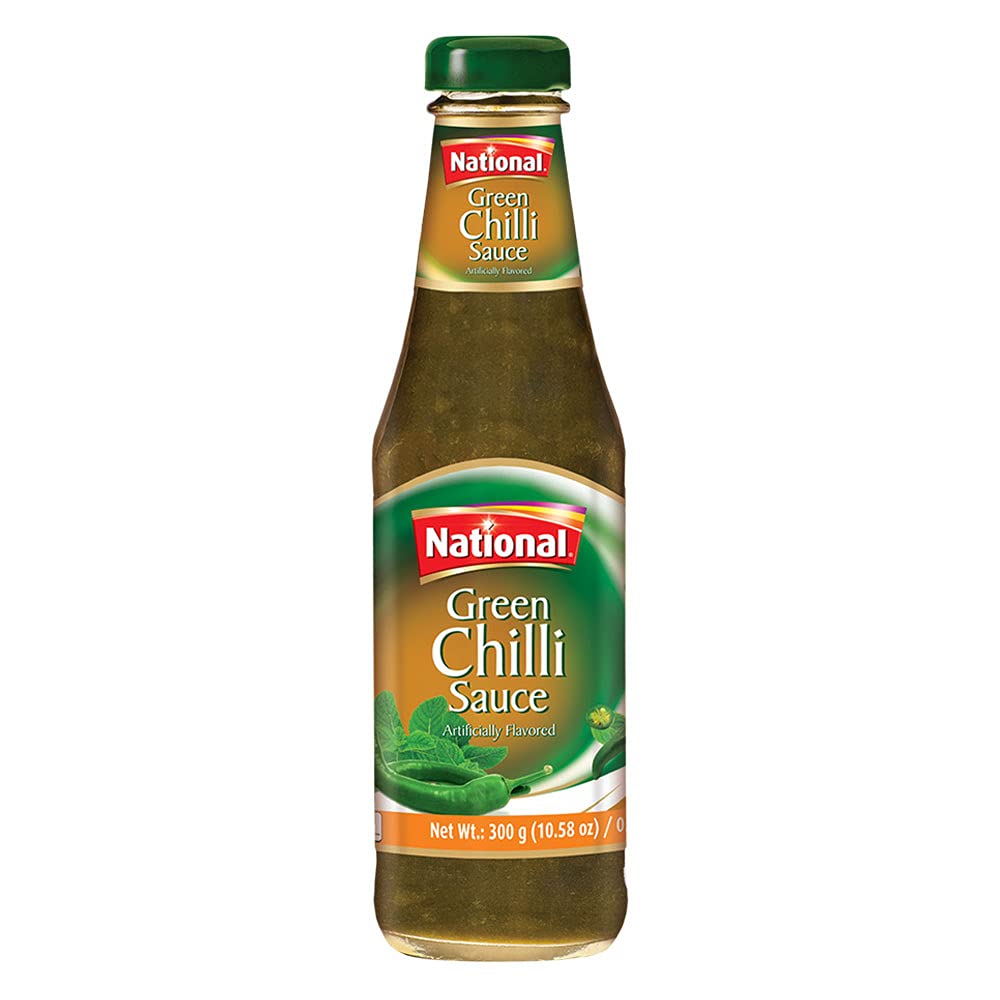 National Foods Green Chilli Sauce 10.58 oz (300g) | Traditional & Spicy | Condiment for Dipping & Topping | Premium Glass Bottle