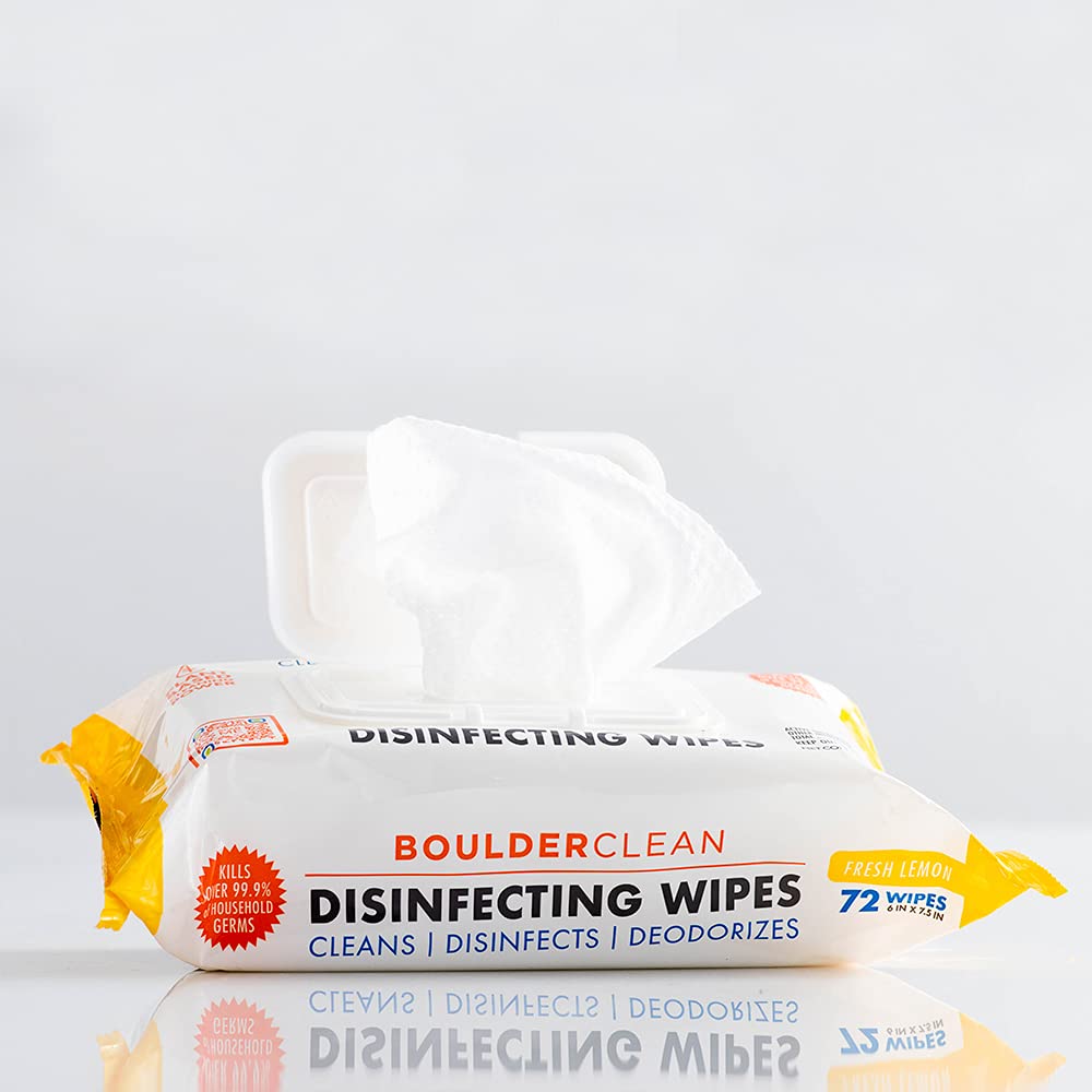 Boulder Clean Disinfecting Wipes, Sugared Lemon Scent, Disinfecting Surface Wipes, Cleans & Deodorizes, No Harsh Chemicals, Moisture-Lock Lid