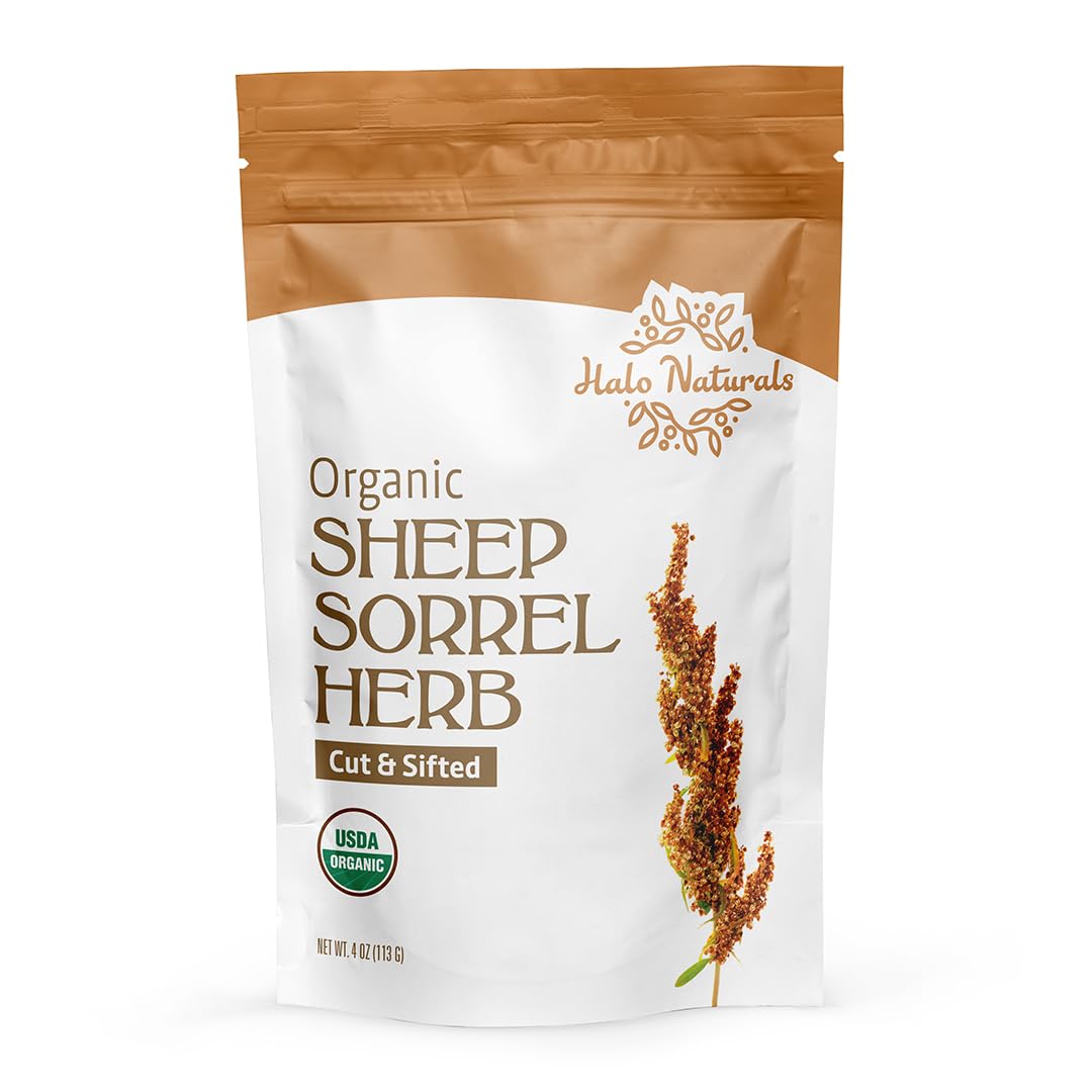 Halo Naturals Organic Sheep Sorrel Herb Cut & Sifted, 4 Ounces (Rumex acetosella) USDA Certified | Resealable Pouch| Packaged in The USA
