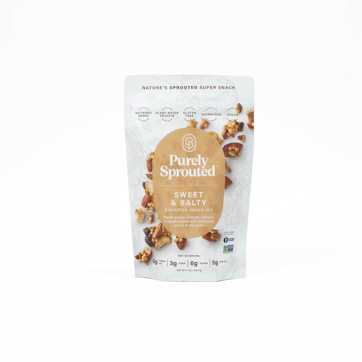 Purely Sprouted Sweet & Salty, Non-GMO Superfood for Healthy, Certified, Gluten-Free Snacking (4 oz, 6 pack)
